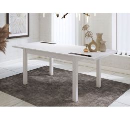 Mesa Comedor, Mesa de salón Extensible, Acabado en Color Blanco, Medidas: 140-180 cm (Largo) x 90 cm (Ancho) x 75 cm (Alto)