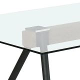 Mesa de Comedor de Cristal Templado - Patas Metálicas Negras y Travesaño de Madera | Diseño Moderno | 140x90 x 75 cm
