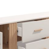 Aparador en Melamina Cashmere y Roble Artisan con Puertas, Mueble de Almacenaje - Medidas 163,5x40x90,5 cm