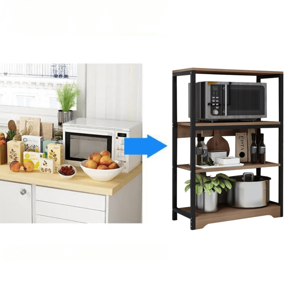 Meyvaser Estantería de Cocina con Marco de Metal Negro, Estante Industrial para microondas 60x30x100 Cm