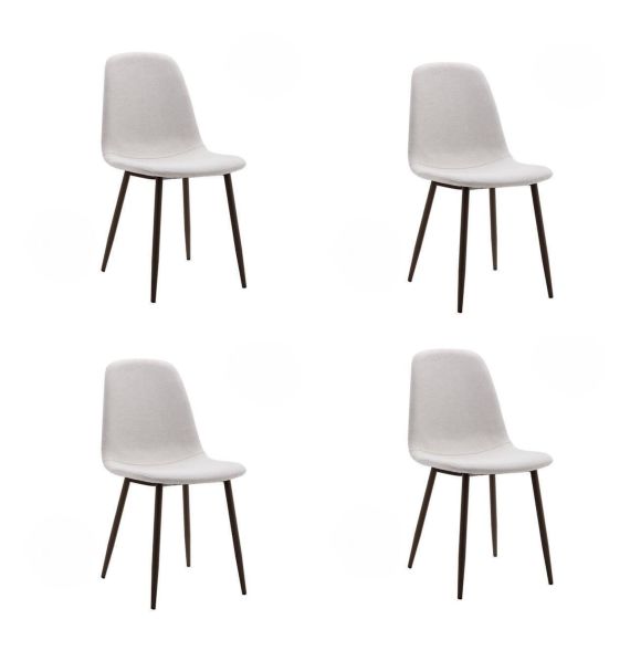 Pack de 4 Sillas con Estructura Tapizada en Tela Beige Claro, Patas Metálicas con Acabado Negro, Medidas 44x53x86 cm