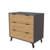 Cómoda con 3 Cajones, para Dormitorio, Acabado en Color Gris/roble, Medidas: 80 cm (Ancho) x 78,2 cm (Alto) x 48 cm (Fondo)