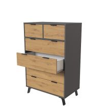 Cómoda con 6 Cajones, para Dormitorio, Acabado en Color Gris/roble, Medidas: 80 cm (Ancho) x 122 cm (Alto) x 48 cm (Fondo)